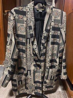 Vintage Emily Adams Geometric Tile Single Button Blazer Jacket Size 2X
